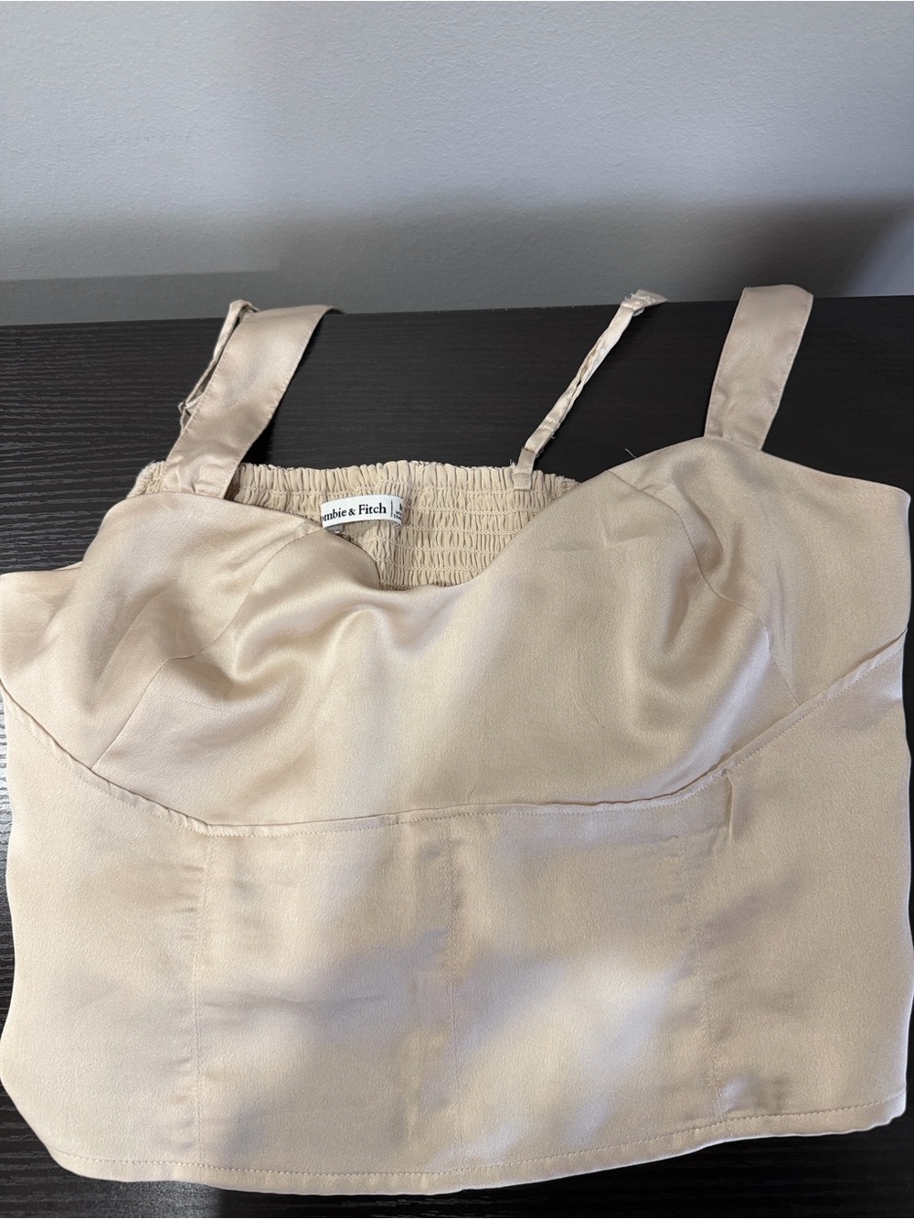Abercrombie & Fitch Beige Satin Bustier Style Crop Top